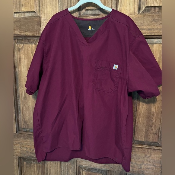 Carhartt Rugged Flex Ripstop Chest Pocket Scrub Top Color Wine Size 2X - Picture 3 of 11